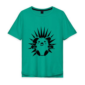 Мужская футболка хлопок Oversize с принтом Веселый ёжик в Екатеринбурге, 100% хлопок | свободный крой, круглый ворот, “спинка” длиннее передней части | веселый ёжик | ежик | животные | иголки | милый ежик | прикольные картинки