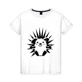 Женская футболка хлопок с принтом Веселый ёжик в Екатеринбурге, 100% хлопок | прямой крой, круглый вырез горловины, длина до линии бедер, слегка спущенное плечо | веселый ёжик | ежик | животные | иголки | милый ежик | прикольные картинки