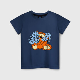 Детская футболка хлопок с принтом Мишка с цветами в Екатеринбурге, 100% хлопок | круглый вырез горловины, полуприлегающий силуэт, длина до линии бедер | Тематика изображения на принте: 8 марта | teddy bear | девушкам | мишка | мишка с цветами | подарки | цветы