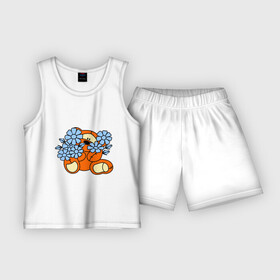 Детская пижама с шортами хлопок с принтом Мишка с цветами в Екатеринбурге,  |  | 8 марта | teddy bear | девушкам | мишка | мишка с цветами | подарки | цветы