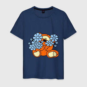 Мужская футболка хлопок с принтом Мишка с цветами в Екатеринбурге, 100% хлопок | прямой крой, круглый вырез горловины, длина до линии бедер, слегка спущенное плечо. | 8 марта | teddy bear | девушкам | мишка | мишка с цветами | подарки | цветы