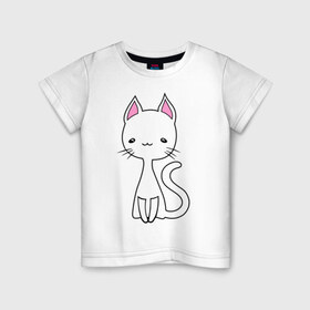 Детская футболка хлопок с принтом Белая кошечка в Екатеринбурге, 100% хлопок | круглый вырез горловины, полуприлегающий силуэт, длина до линии бедер | белая кошечка | женские | котик | кошки | милая кошка | светящиеся рисунки