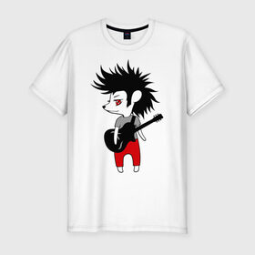 Мужская футболка премиум с принтом Ежик рок музыкант в Екатеринбурге, 92% хлопок, 8% лайкра | приталенный силуэт, круглый вырез ворота, длина до линии бедра, короткий рукав | гитара
