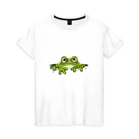 Женская футболка хлопок с принтом Жаба в Екатеринбурге, 100% хлопок | прямой крой, круглый вырез горловины, длина до линии бедер, слегка спущенное плечо | жаба | лягушка | няшка | позитив и смайлы | прикольные картинки