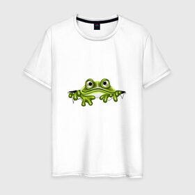 Мужская футболка хлопок с принтом Жаба в Екатеринбурге, 100% хлопок | прямой крой, круглый вырез горловины, длина до линии бедер, слегка спущенное плечо. | жаба | лягушка | няшка | позитив и смайлы | прикольные картинки