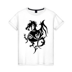 Женская футболка хлопок с принтом Геральдический дракон в Екатеринбурге, 100% хлопок | прямой крой, круглый вырез горловины, длина до линии бедер, слегка спущенное плечо | геральдический дракон | дракон | трайблы | узоры