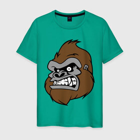 Мужская футболка хлопок с принтом Злая горилла в Екатеринбурге, 100% хлопок | прямой крой, круглый вырез горловины, длина до линии бедер, слегка спущенное плечо. | голова животного | горилла | злая горилла | зубы | обезьяна | прикольные картинки | рисунки