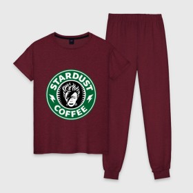 Женская пижама хлопок с принтом Stardust coffee в Екатеринбурге, 100% хлопок | брюки и футболка прямого кроя, без карманов, на брюках мягкая резинка на поясе и по низу штанин | stardust coffee | зерна | кофе | напиток | популярные | прикольные картинки