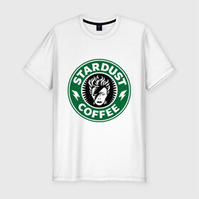 Мужская футболка премиум с принтом Stardust coffee в Екатеринбурге, 92% хлопок, 8% лайкра | приталенный силуэт, круглый вырез ворота, длина до линии бедра, короткий рукав | stardust coffee | зерна | кофе | напиток | популярные | прикольные картинки