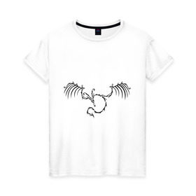Женская футболка хлопок с принтом Тату скелет дракона в Екатеринбурге, 100% хлопок | прямой крой, круглый вырез горловины, длина до линии бедер, слегка спущенное плечо | крылья | скелет