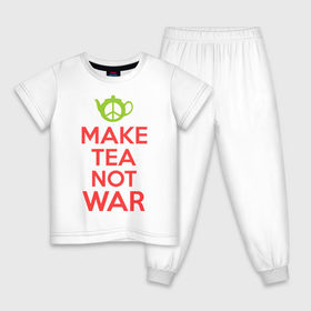 Детская пижама хлопок с принтом Make tea not war в Екатеринбурге, 100% хлопок |  брюки и футболка прямого кроя, без карманов, на брюках мягкая резинка на поясе и по низу штанин
 | keep calm | make tea not war | прикольные надписи | чай