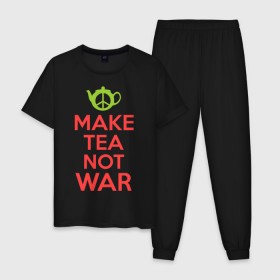 Мужская пижама хлопок с принтом Make tea not war в Екатеринбурге, 100% хлопок | брюки и футболка прямого кроя, без карманов, на брюках мягкая резинка на поясе и по низу штанин
 | keep calm | make tea not war | прикольные надписи | чай