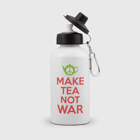 Бутылка спортивная с принтом Make tea not war в Екатеринбурге, металл | емкость — 500 мл, в комплекте две пластиковые крышки и карабин для крепления | keep calm | make tea not war | прикольные надписи | чай