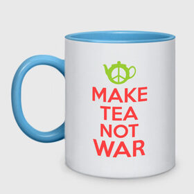Кружка двухцветная с принтом Make tea not war в Екатеринбурге, керамика | объем — 330 мл, диаметр — 80 мм. Цветная ручка и кайма сверху, в некоторых цветах — вся внутренняя часть | keep calm | make tea not war | прикольные надписи | чай