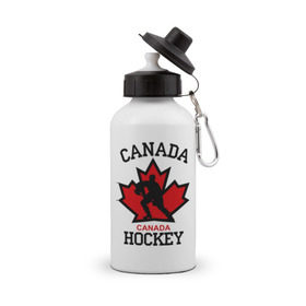 Бутылка спортивная с принтом Канада хоккей (Canada Hockey) в Екатеринбурге, металл | емкость — 500 мл, в комплекте две пластиковые крышки и карабин для крепления | canada hockey | канада хоккей | лед | спорт | хоккей | шайба
