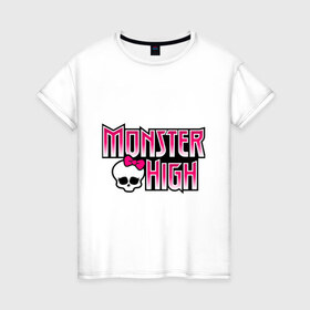 Женская футболка хлопок с принтом Monster High logo в Екатеринбурге, 100% хлопок | прямой крой, круглый вырез горловины, длина до линии бедер, слегка спущенное плечо | Тематика изображения на принте: monster high | кукла монстр | куклы | монстры | школа монстров
