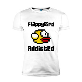 Мужская футболка премиум с принтом FlappyBird addicted в Екатеринбурге, 92% хлопок, 8% лайкра | приталенный силуэт, круглый вырез ворота, длина до линии бедра, короткий рукав | flappy bird | fun | tap | игры | птичка