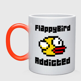 Кружка хамелеон с принтом FlappyBird addicted в Екатеринбурге, керамика | меняет цвет при нагревании, емкость 330 мл | Тематика изображения на принте: flappy bird | fun | tap | игры | птичка