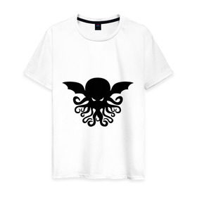Мужская футболка хлопок с принтом Ктулху в Екатеринбурге, 100% хлопок | прямой крой, круглый вырез горловины, длина до линии бедер, слегка спущенное плечо. | дьяволы | ктулху | монстры | море | осьминог | привидения