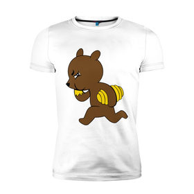 Мужская футболка премиум с принтом Медведь украл мёд в Екатеринбурге, 92% хлопок, 8% лайкра | приталенный силуэт, круглый вырез ворота, длина до линии бедра, короткий рукав | еда | животные | мёд | медведь украл мёд | мишка