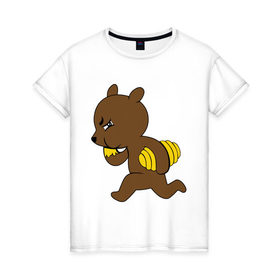 Женская футболка хлопок с принтом Медведь украл мёд в Екатеринбурге, 100% хлопок | прямой крой, круглый вырез горловины, длина до линии бедер, слегка спущенное плечо | еда | животные | мёд | медведь украл мёд | мишка