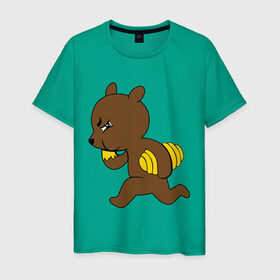 Мужская футболка хлопок с принтом Медведь украл мёд в Екатеринбурге, 100% хлопок | прямой крой, круглый вырез горловины, длина до линии бедер, слегка спущенное плечо. | Тематика изображения на принте: еда | животные | мёд | медведь украл мёд | мишка
