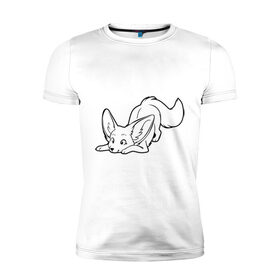 Мужская футболка премиум с принтом Белая лисичка в Екатеринбурге, 92% хлопок, 8% лайкра | приталенный силуэт, круглый вырез ворота, длина до линии бедра, короткий рукав | белая лисичка | животное | лис | лисёнок | лисица | хитрый лис