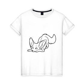 Женская футболка хлопок с принтом Белая лисичка в Екатеринбурге, 100% хлопок | прямой крой, круглый вырез горловины, длина до линии бедер, слегка спущенное плечо | белая лисичка | животное | лис | лисёнок | лисица | хитрый лис