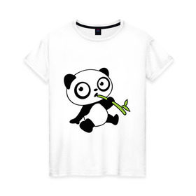 Женская футболка хлопок с принтом Пандочка кушает бамбук в Екатеринбурге, 100% хлопок | прямой крой, круглый вырез горловины, длина до линии бедер, слегка спущенное плечо | панда