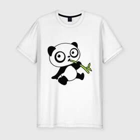 Мужская футболка премиум с принтом Пандочка кушает бамбук в Екатеринбурге, 92% хлопок, 8% лайкра | приталенный силуэт, круглый вырез ворота, длина до линии бедра, короткий рукав | панда
