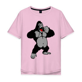 Мужская футболка хлопок Oversize с принтом Злая горилла в Екатеринбурге, 100% хлопок | свободный крой, круглый ворот, “спинка” длиннее передней части | горилла | животные | злая горилла | обезьяна