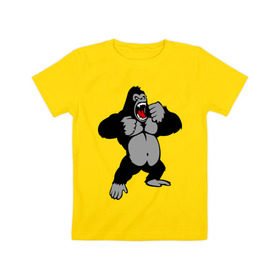 Детская футболка хлопок с принтом Злая горилла в Екатеринбурге, 100% хлопок | круглый вырез горловины, полуприлегающий силуэт, длина до линии бедер | Тематика изображения на принте: горилла | животные | злая горилла | обезьяна