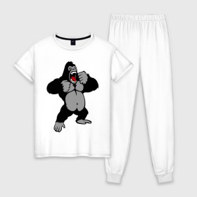 Женская пижама хлопок с принтом Злая горилла в Екатеринбурге, 100% хлопок | брюки и футболка прямого кроя, без карманов, на брюках мягкая резинка на поясе и по низу штанин | горилла | животные | злая горилла | обезьяна