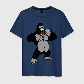 Мужская футболка хлопок с принтом Злая горилла в Екатеринбурге, 100% хлопок | прямой крой, круглый вырез горловины, длина до линии бедер, слегка спущенное плечо. | горилла | животные | злая горилла | обезьяна