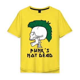 Мужская футболка хлопок Oversize с принтом Punk’s Not Dead (Панки не умирают) в Екатеринбурге, 100% хлопок | свободный крой, круглый ворот, “спинка” длиннее передней части | punk’s not dead | rok | ирокез | кости | музыка | панки | панки не умирают | рок | череп