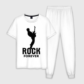 Мужская пижама хлопок с принтом Rock forever в Екатеринбурге, 100% хлопок | брюки и футболка прямого кроя, без карманов, на брюках мягкая резинка на поясе и по низу штанин
 | media	 rock forever | music | rock | музыка | музыкальные | рок