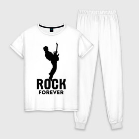 Женская пижама хлопок с принтом Rock forever в Екатеринбурге, 100% хлопок | брюки и футболка прямого кроя, без карманов, на брюках мягкая резинка на поясе и по низу штанин | media	 rock forever | music | rock | музыка | музыкальные | рок