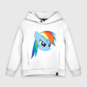 Детское худи Oversize хлопок с принтом Rainbow Dash в Екатеринбурге, френч-терри — 70% хлопок, 30% полиэстер. Мягкий теплый начес внутри —100% хлопок | боковые карманы, эластичные манжеты и нижняя кромка, капюшон на магнитной кнопке | Тематика изображения на принте: my little pony | rainbow dash | дружба   это чудо | мультфильм | пони | поняши | поняшки | радуга дэш