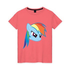 Женская футболка хлопок с принтом Rainbow Dash в Екатеринбурге, 100% хлопок | прямой крой, круглый вырез горловины, длина до линии бедер, слегка спущенное плечо | my little pony | rainbow dash | дружба   это чудо | мультфильм | пони | поняши | поняшки | радуга дэш