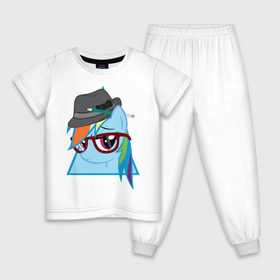 Детская пижама хлопок с принтом Rainbow Dash hipster в Екатеринбурге, 100% хлопок |  брюки и футболка прямого кроя, без карманов, на брюках мягкая резинка на поясе и по низу штанин
 | Тематика изображения на принте: hipster | my little pony | rainbow dash | swag | дружба   это чудо | мультфильм | пони | поняши | поняшки | радуга дэш | сваг | свэг