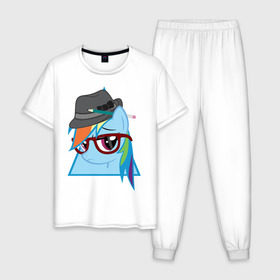 Мужская пижама хлопок с принтом Rainbow Dash hipster в Екатеринбурге, 100% хлопок | брюки и футболка прямого кроя, без карманов, на брюках мягкая резинка на поясе и по низу штанин
 | hipster | my little pony | rainbow dash | swag | дружба   это чудо | мультфильм | пони | поняши | поняшки | радуга дэш | сваг | свэг