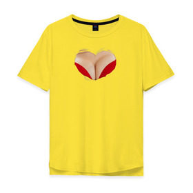 Мужская футболка хлопок Oversize с принтом Бюст - сердечко в Екатеринбурге, 100% хлопок | свободный крой, круглый ворот, “спинка” длиннее передней части | body | heart | woman body | голое тело | женское тело | подарок жене | тело