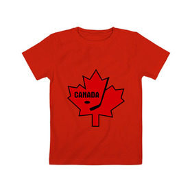 Детская футболка хлопок с принтом Canada hockey (Канадский хоккей) в Екатеринбурге, 100% хлопок | круглый вырез горловины, полуприлегающий силуэт, длина до линии бедер | Тематика изображения на принте: canada hockey | калиновый лист | канадский хоккей | спорт | хоккей