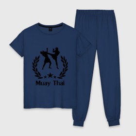 Женская пижама хлопок с принтом Muay Thai (Тайский бокс) в Екатеринбурге, 100% хлопок | брюки и футболка прямого кроя, без карманов, на брюках мягкая резинка на поясе и по низу штанин | muay thai | бокс | спорт | тайский бокс