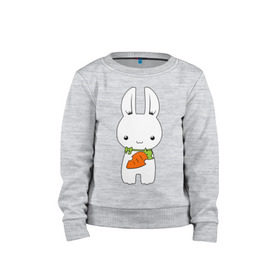 Детский свитшот хлопок с принтом Зайчик с морковкой в Екатеринбурге, 100% хлопок | круглый вырез горловины, эластичные манжеты, пояс и воротник | Тематика изображения на принте: белый кролик | животные | зайчик | зайчик с морковкой | морковь
