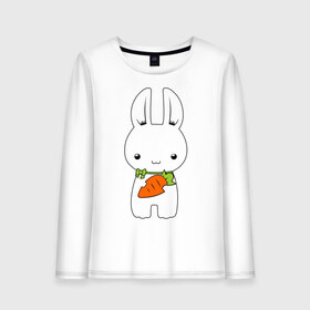 Женский лонгслив хлопок с принтом Зайчик с морковкой в Екатеринбурге, 100% хлопок |  | белый кролик | животные | зайчик | зайчик с морковкой | морковь