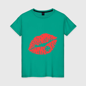 Женская футболка хлопок с принтом Поцелуй на удачу в Екатеринбурге, 100% хлопок | прямой крой, круглый вырез горловины, длина до линии бедер, слегка спущенное плечо | губы | клевер | поцелуй | поцелуй на удачу
