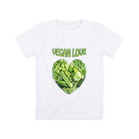 Детская футболка хлопок с принтом Вегетарианцы - Я никого не ем! в Екатеринбурге, 100% хлопок | круглый вырез горловины, полуприлегающий силуэт, длина до линии бедер | vegan | вегетарианцы | капуста | луг | овощи | я никого не ем | яблоко