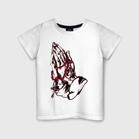 Детская футболка хлопок с принтом Тату  Молись  - модный дизайн в Екатеринбурге, 100% хлопок | круглый вырез горловины, полуприлегающий силуэт, длина до линии бедер | 