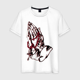 Мужская футболка хлопок с принтом Тату  Молись  - модный дизайн в Екатеринбурге, 100% хлопок | прямой крой, круглый вырез горловины, длина до линии бедер, слегка спущенное плечо. | 